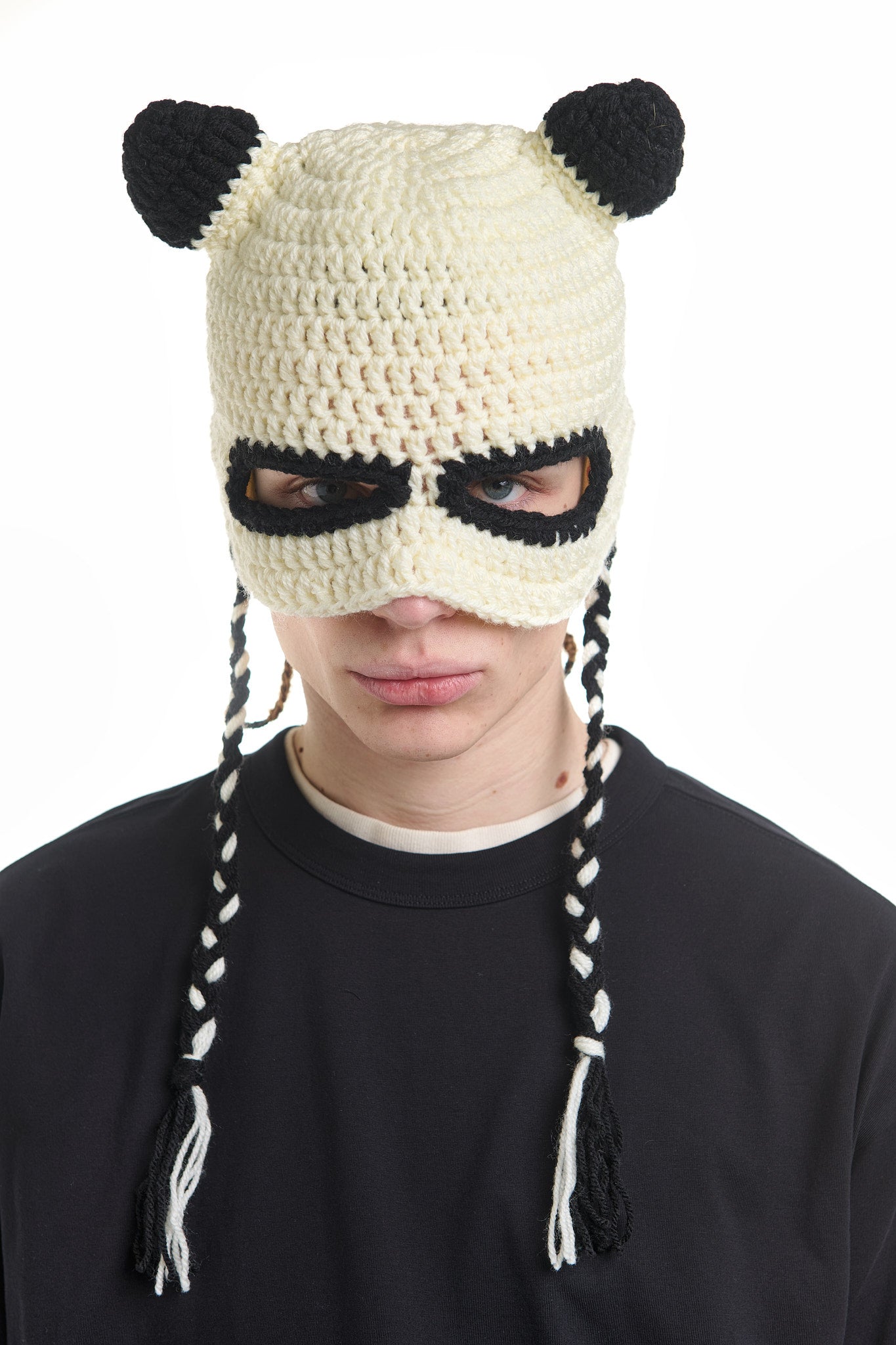 PANDA CREAM CROCHET BEANIE MASK