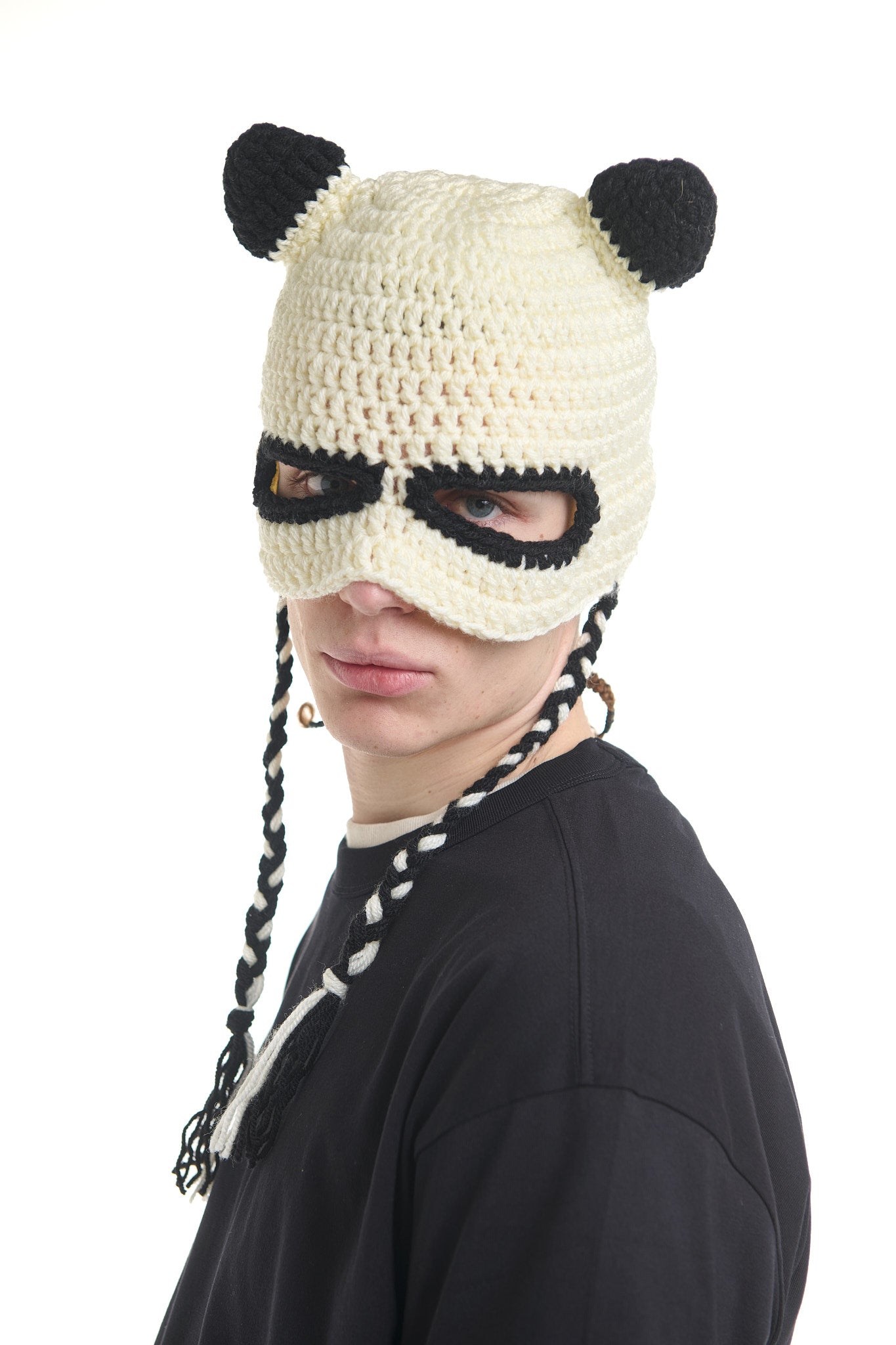 PANDA CREAM CROCHET BEANIE MASK