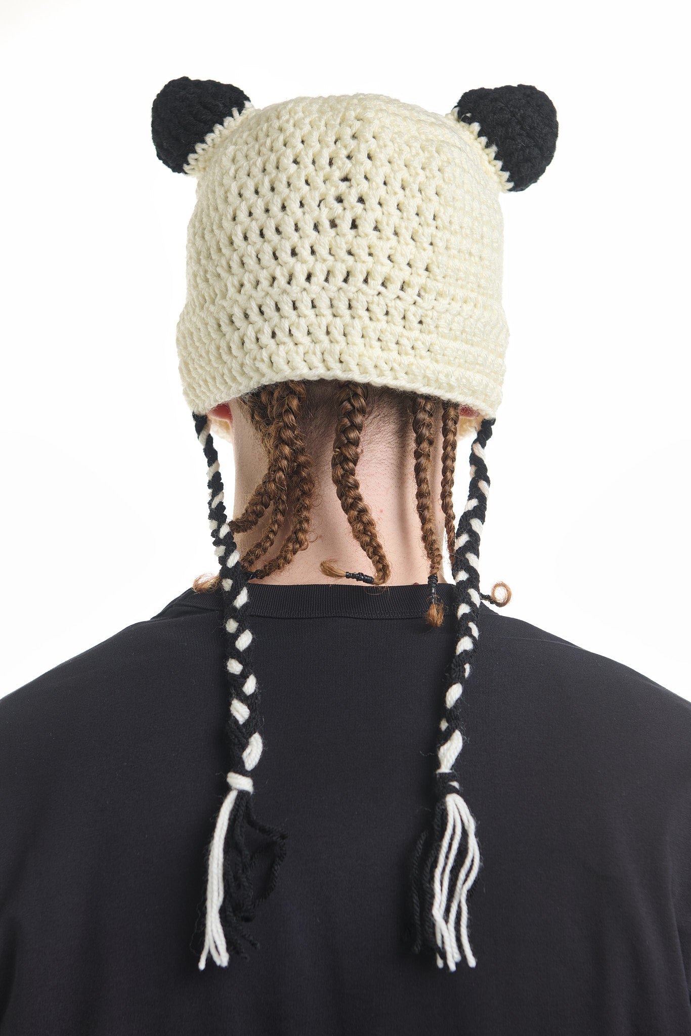 PANDA CREAM CROCHET BEANIE MASK