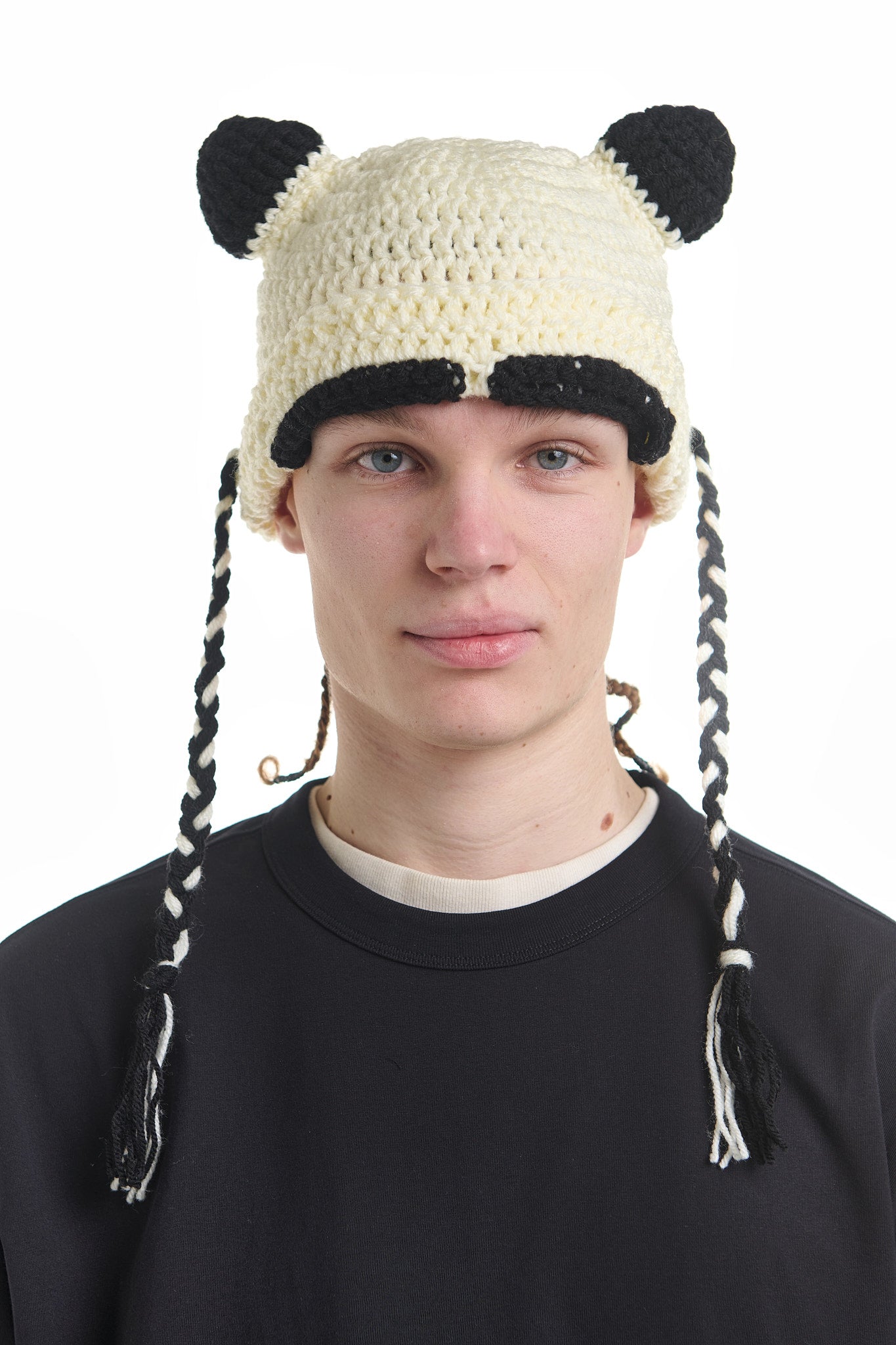 PANDA CREAM CROCHET BEANIE MASK
