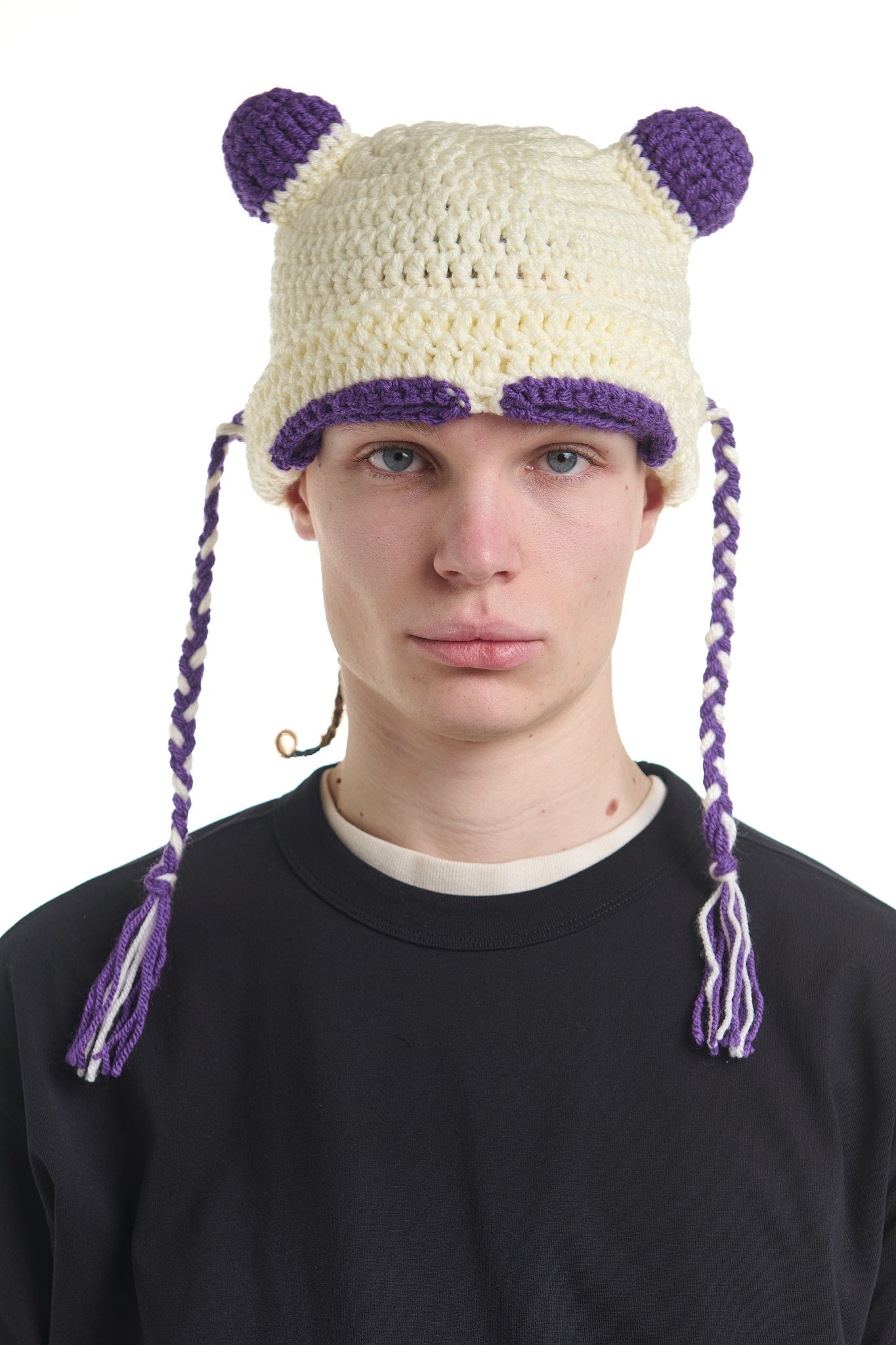 TEDDY CREAM CROCHET BEANIE MASK