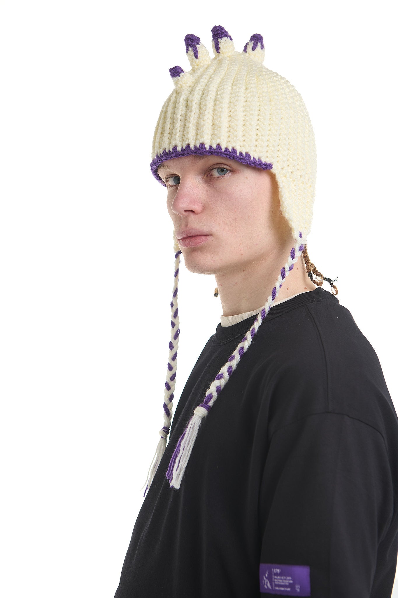 IGUANA CREAM CROCHET EARFLAP BEANIE