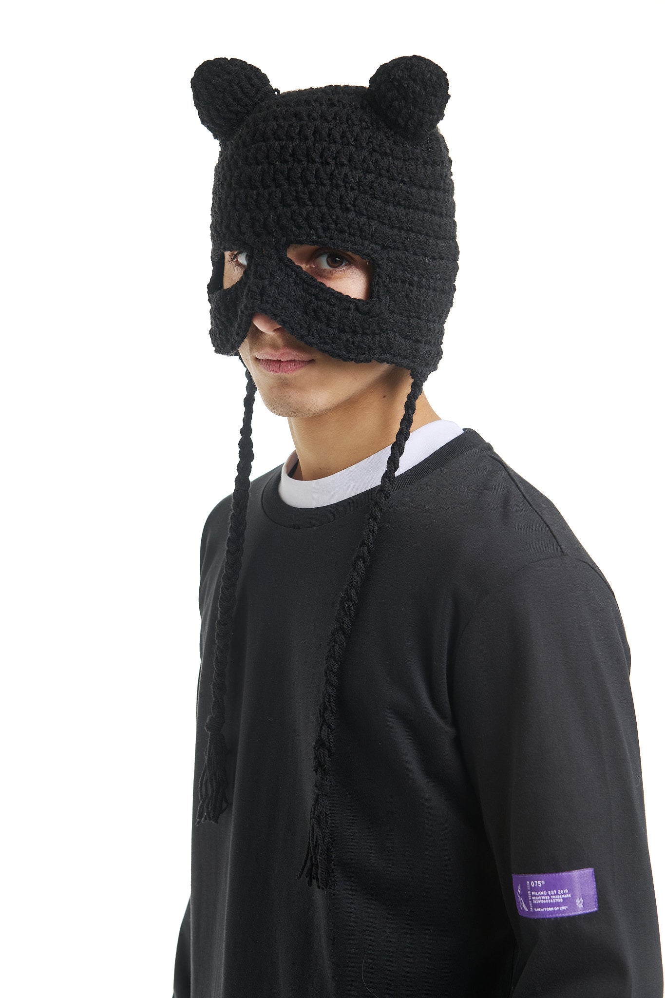 TOTAL BLACK CROCHET BEANIE MASK