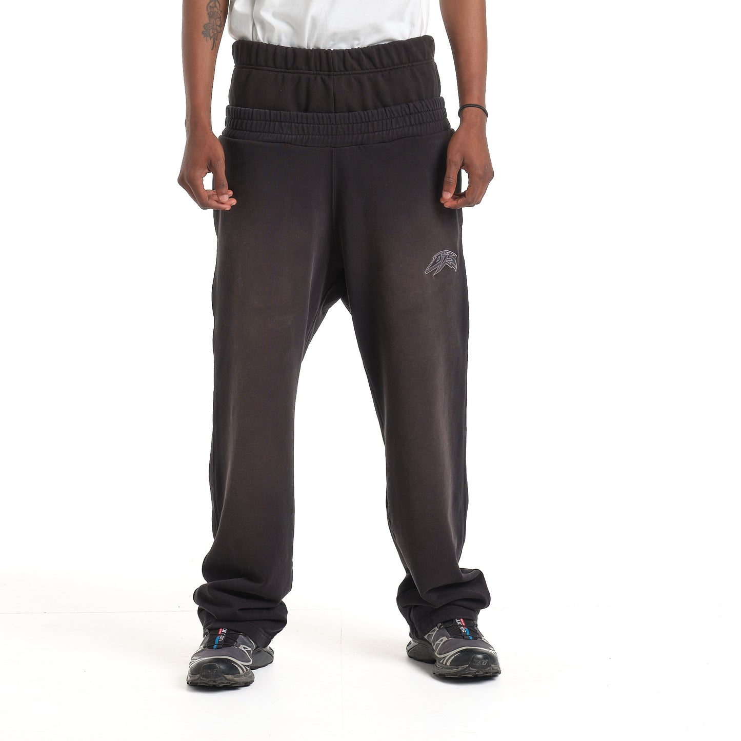 LOGO DOUBLE WAISTBAND ACID BLACK SWEATPANTS