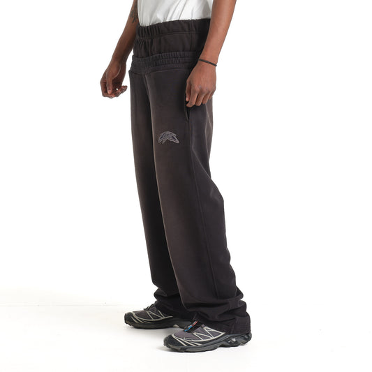 LOGO DOUBLE WAISTBAND ACID BLACK SWEATPANTS