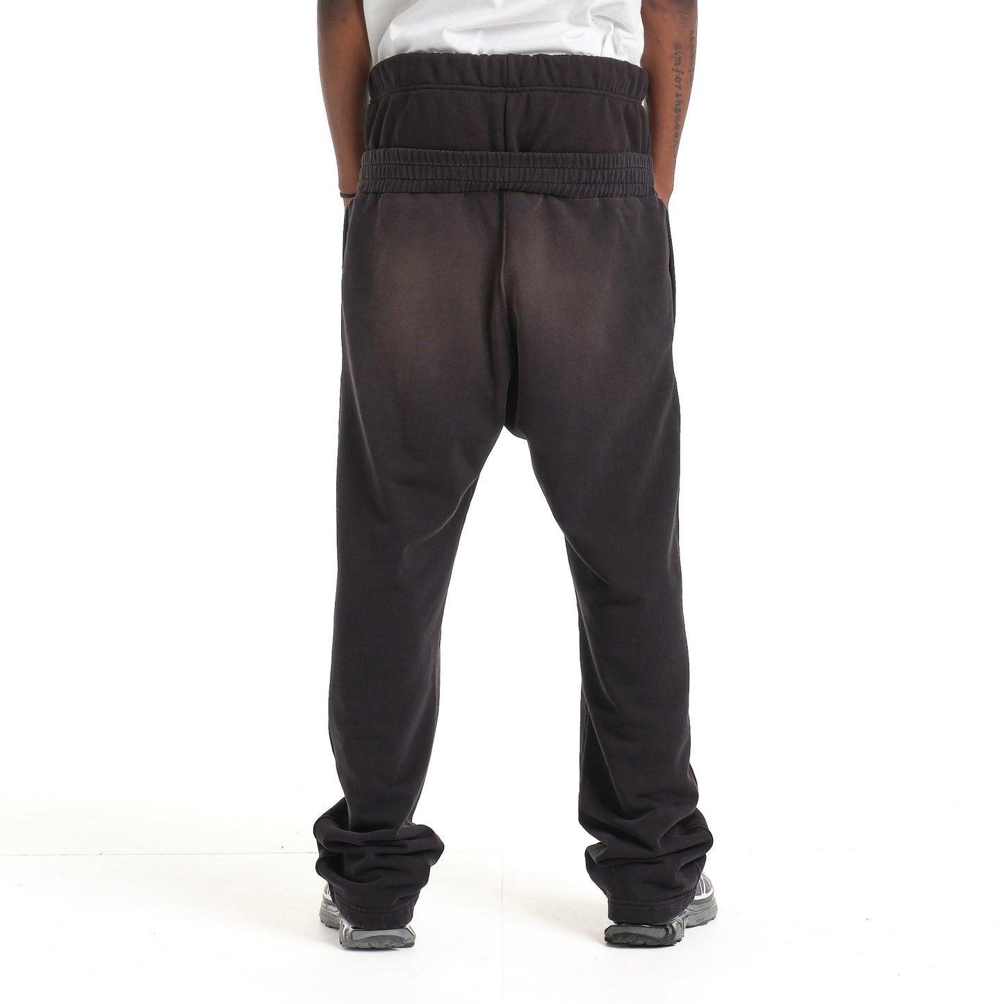 LOGO DOUBLE WAISTBAND ACID BLACK SWEATPANTS