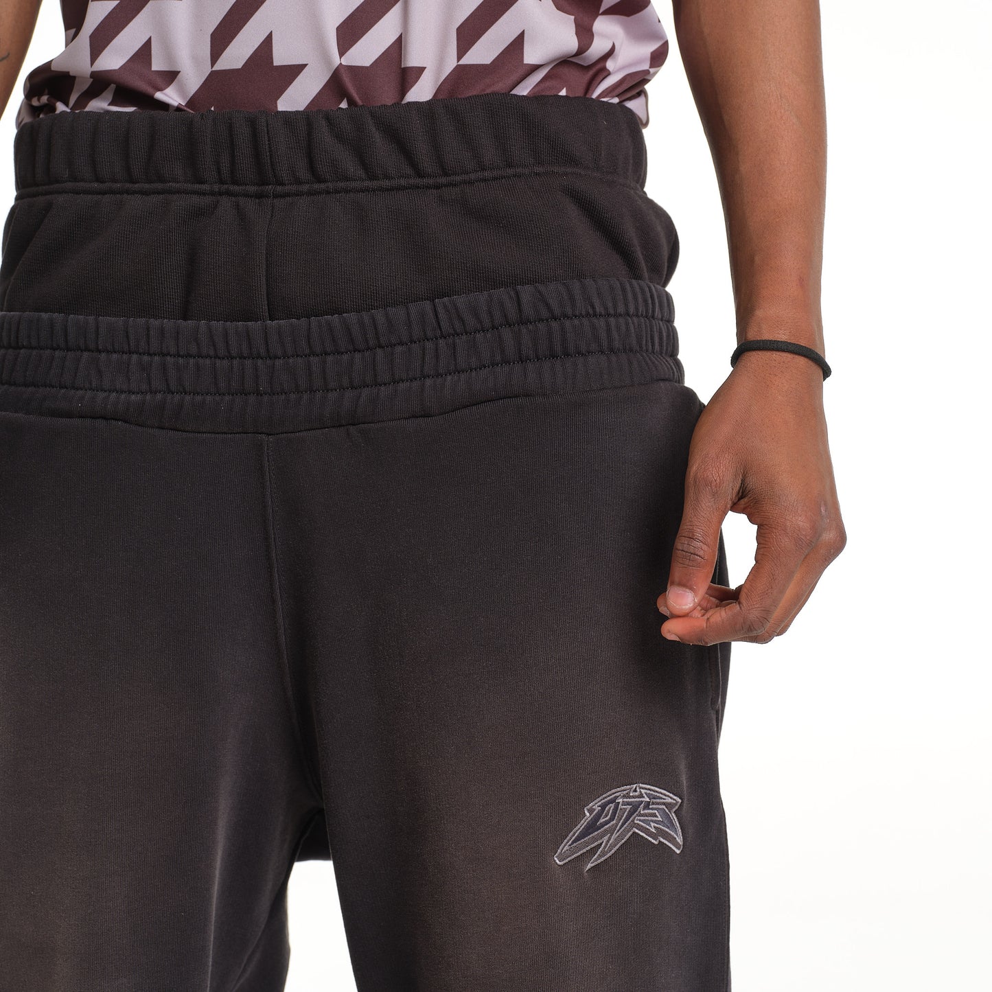 LOGO DOUBLE WAISTBAND ACID BLACK SWEATPANTS