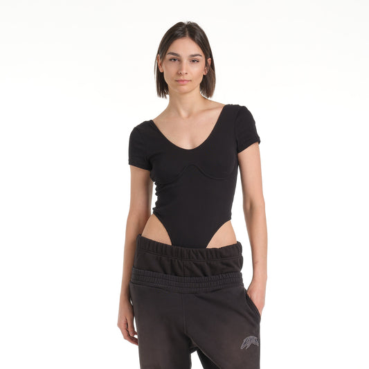 RIBBED BLACK BODYSUIT