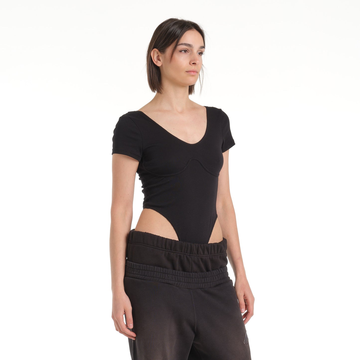 RIBBED BLACK BODYSUIT