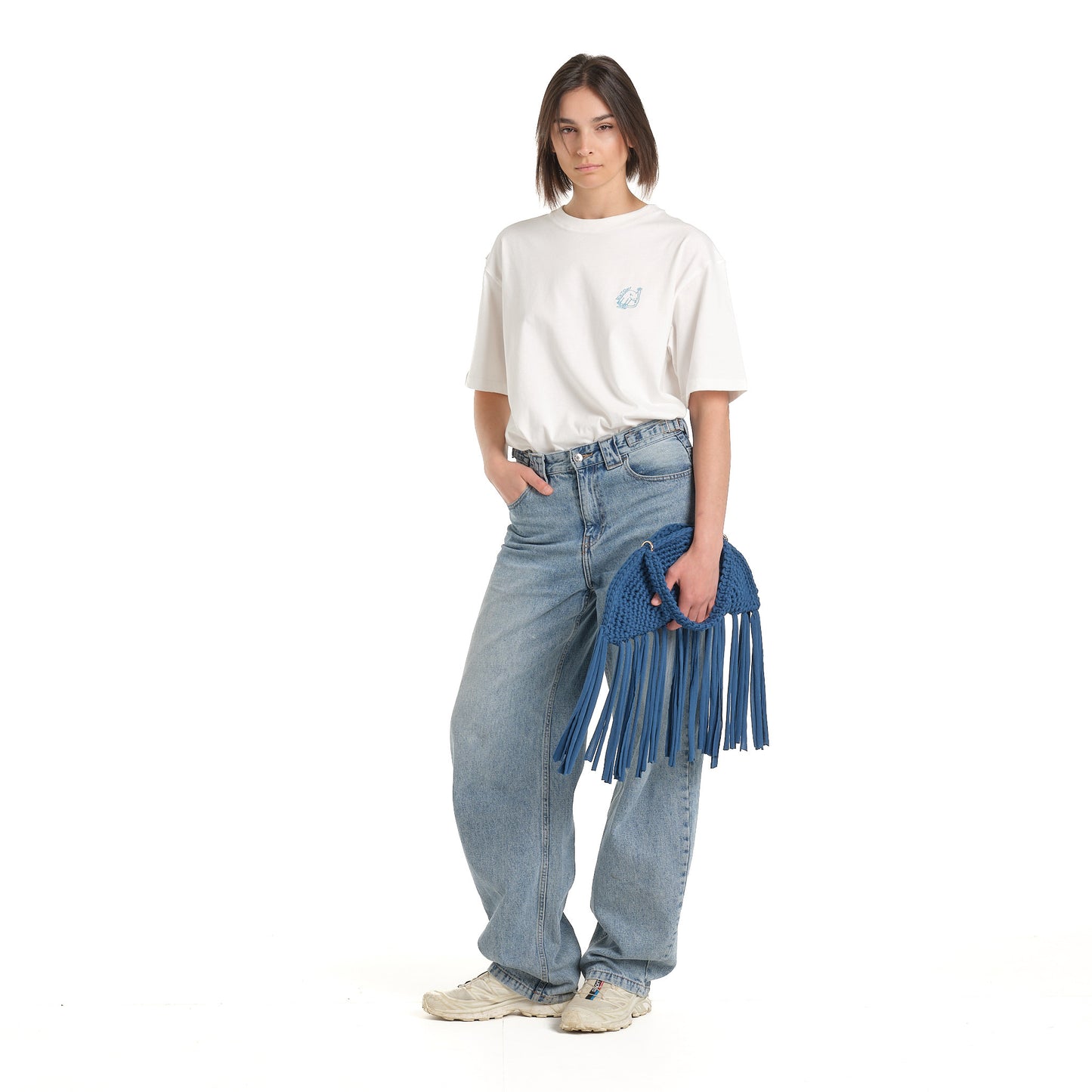 FRINGE CROCHET BAG BLU