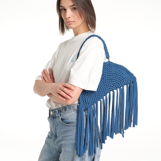 FRINGE CROCHET BAG BLU
