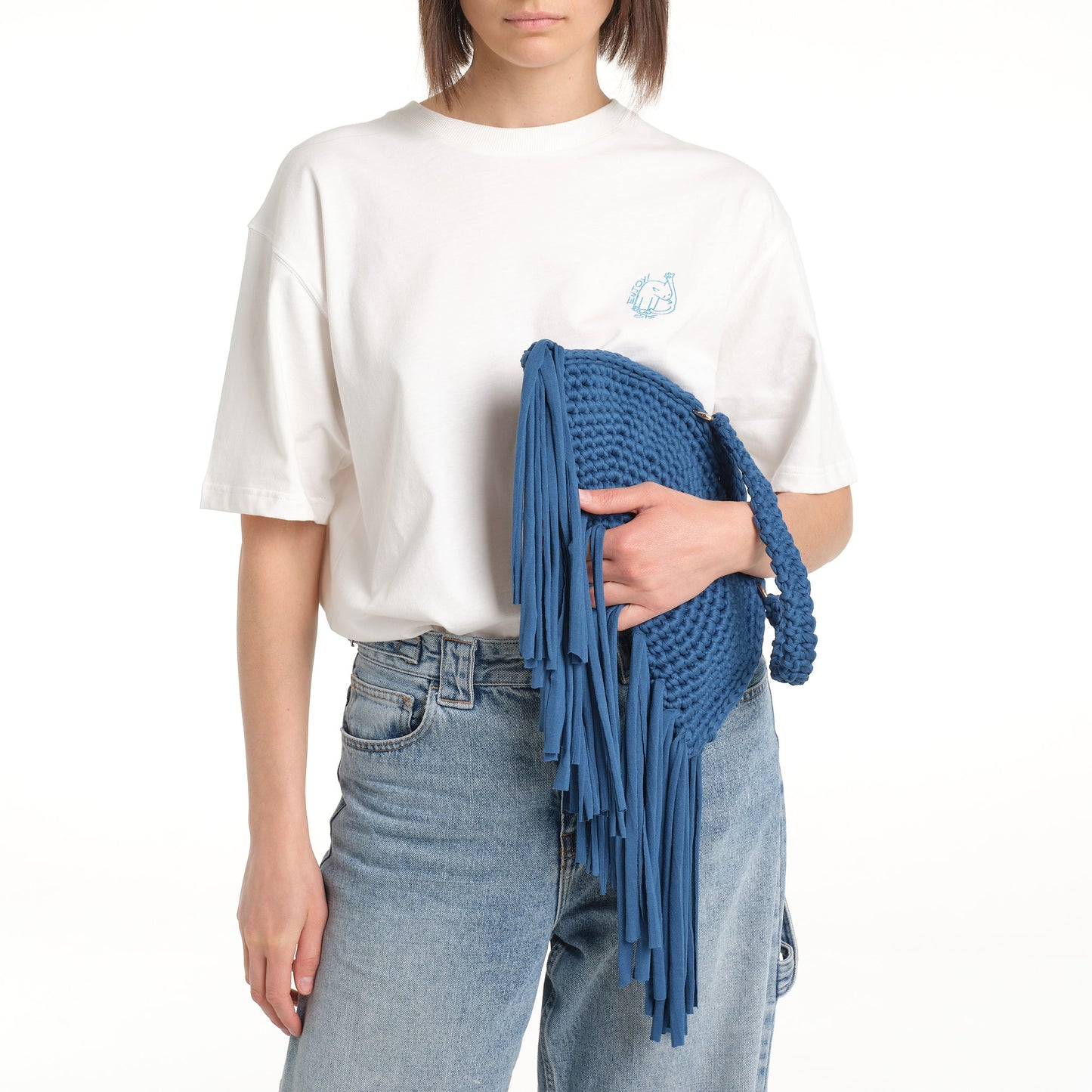 FRINGE CROCHET BAG BLU