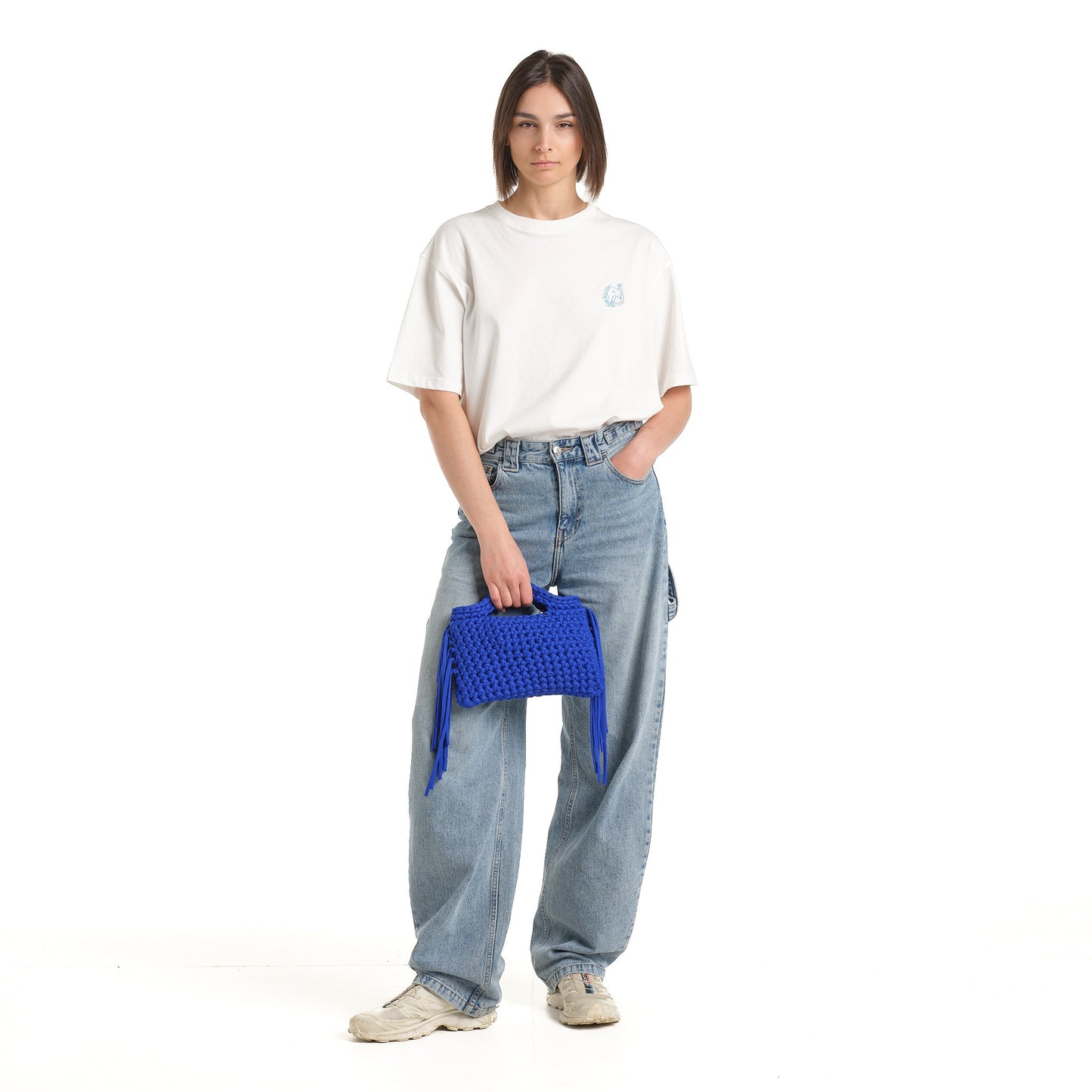 FRINGE CROCHET BAG ELECTRIC BLU