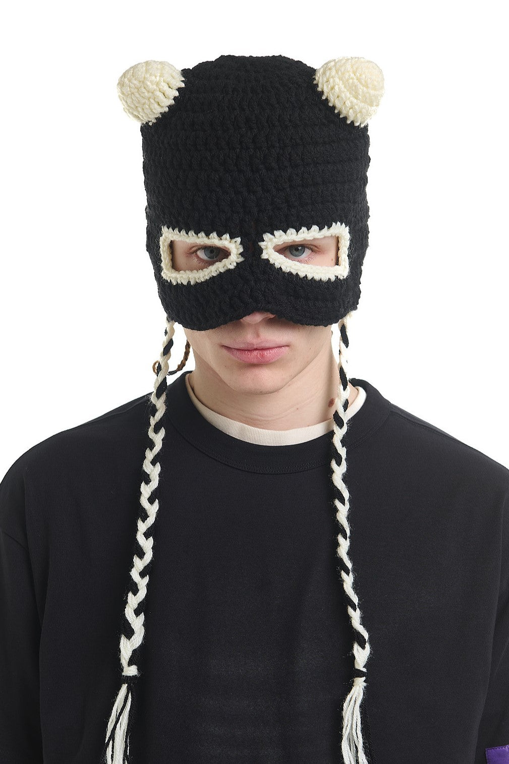 PANDA BLACK CROCHET BEANIE MASK