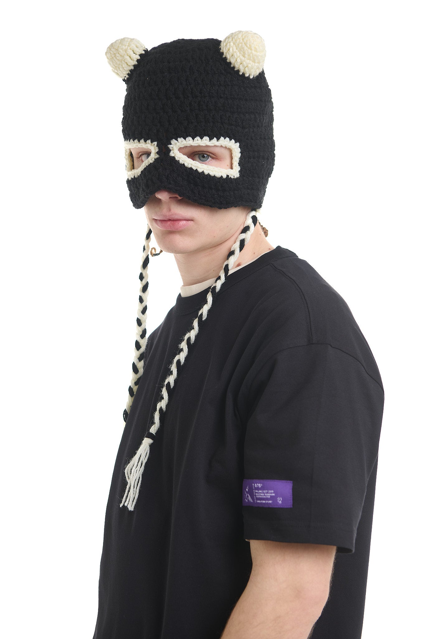 PANDA BLACK CROCHET BEANIE MASK