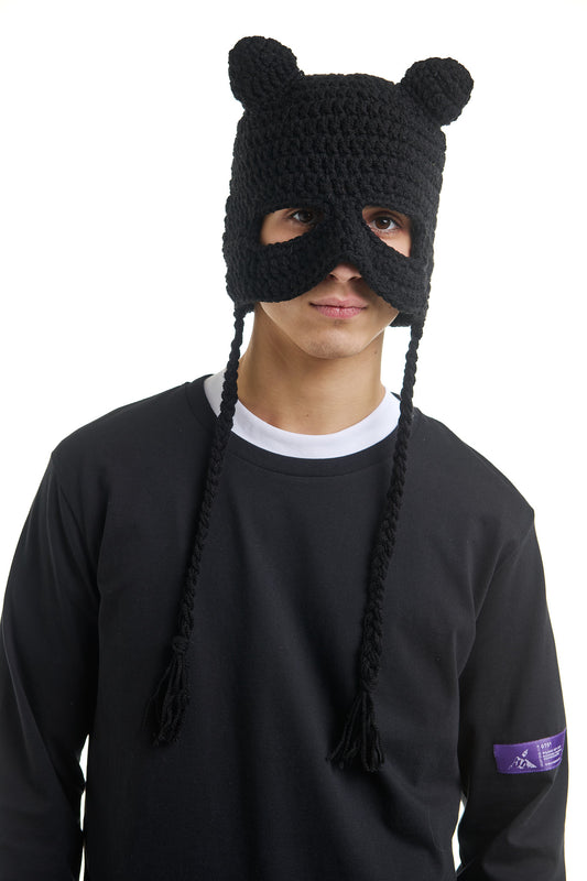 TOTAL BLACK CROCHET BEANIE MASK